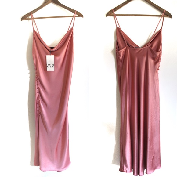 Zara Neutral Barbie Pink Lingerie Style Long Dress Medium BNWT - Picture 14 of 16
